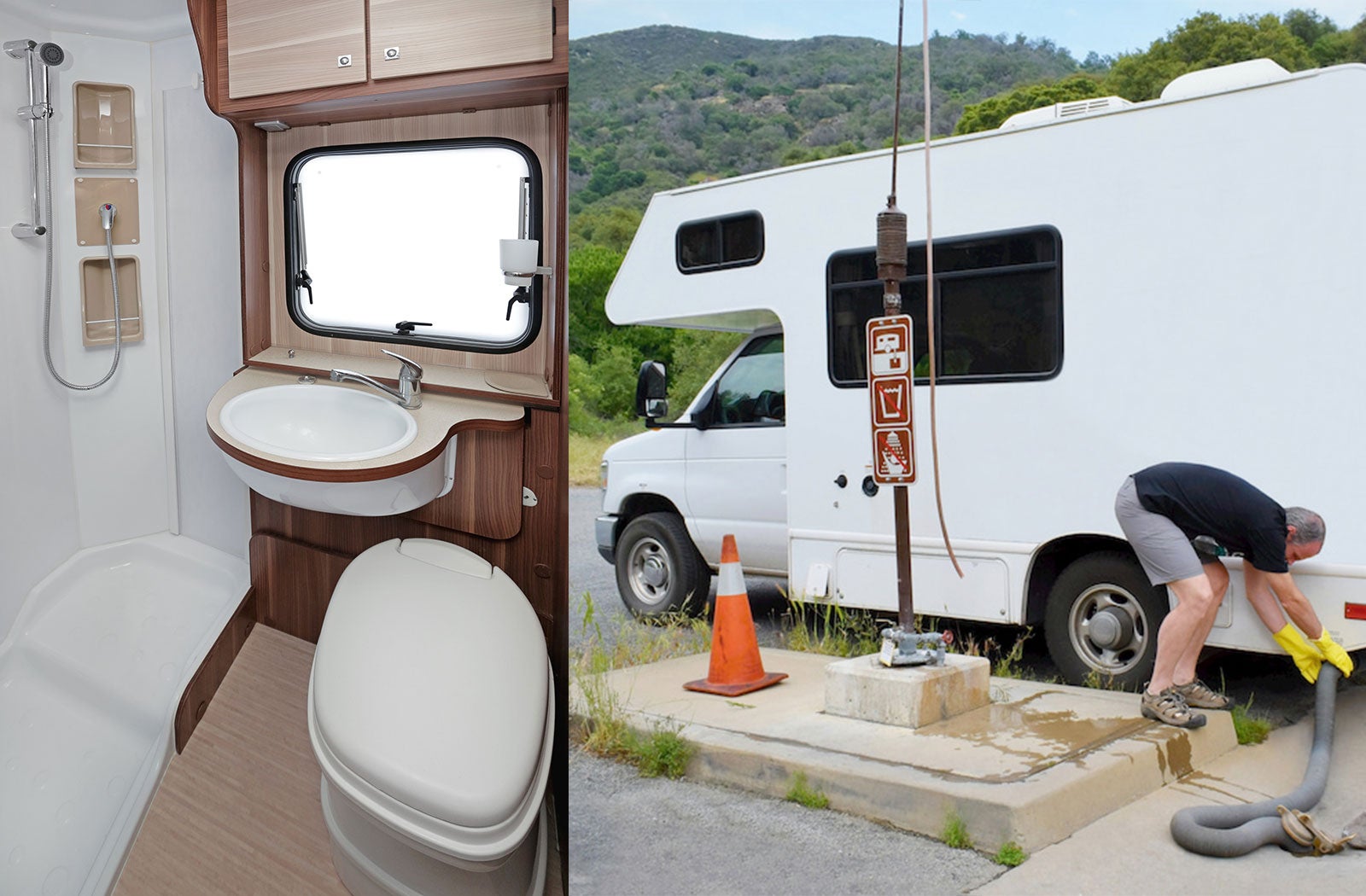 Portable RV/camper toilet and holding tank setup in Walnut Creek, California