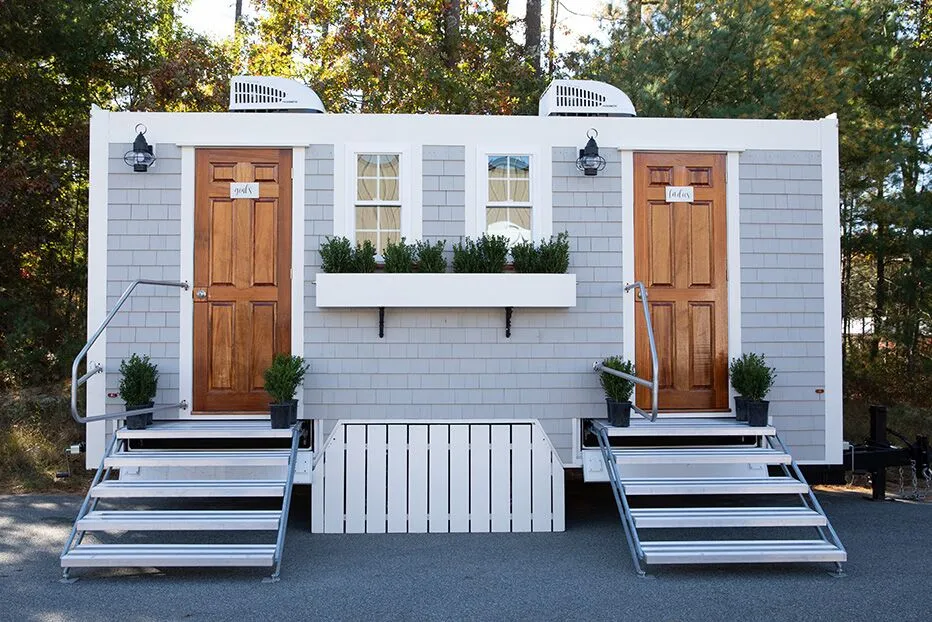 Wedding restroom units discretely staged at a venue in Walnut Creek, California